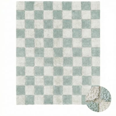 שטיח רחיץ מכותנה לחדר ילדים דגם Tiles בצבע כחול מרווה - Blue Sage