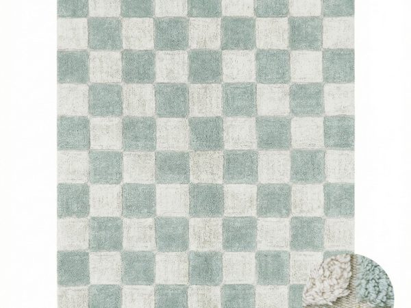 שטיח רחיץ מכותנה לחדר ילדים דגם Tiles בצבע כחול מרווה - Blue Sage