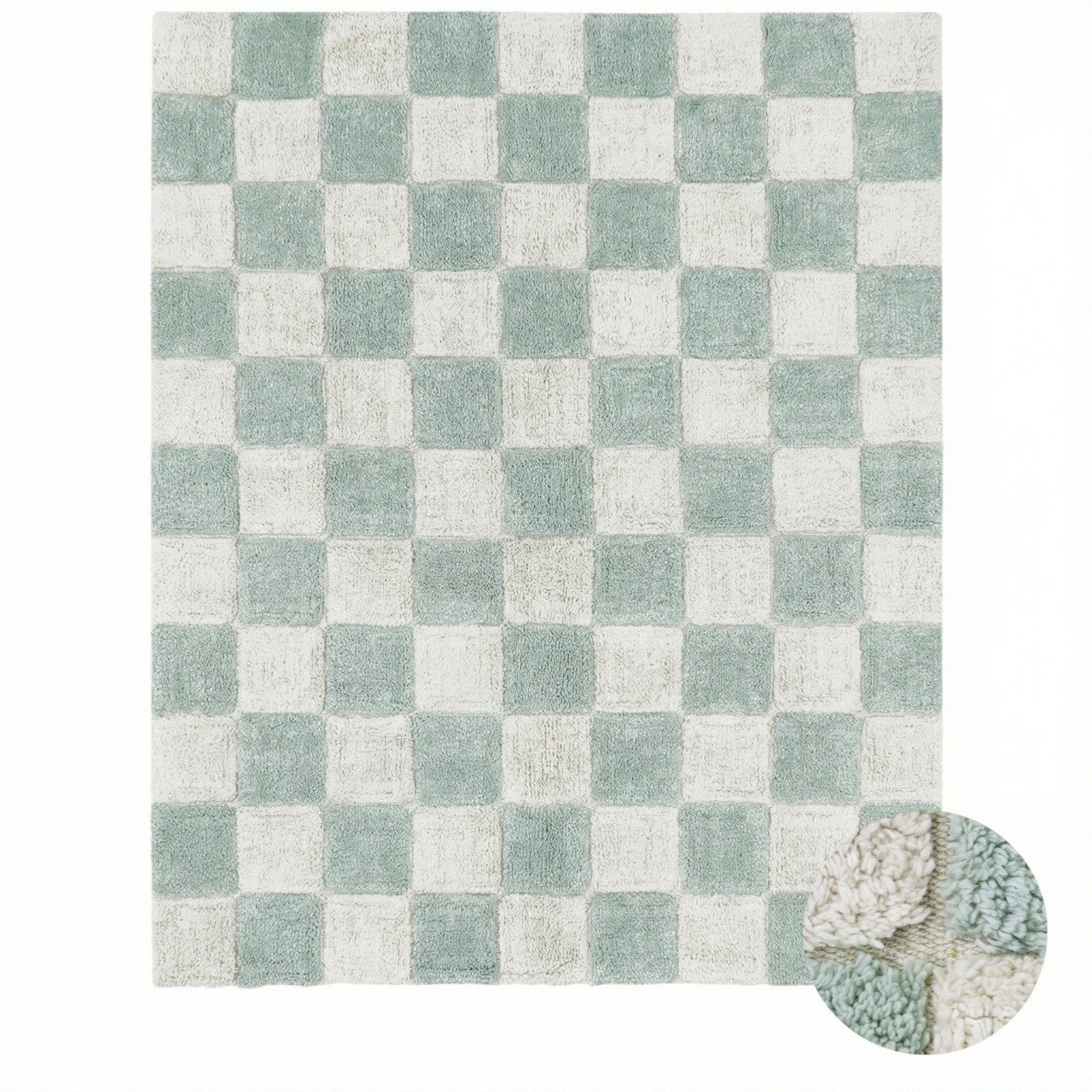 שטיח רחיץ מכותנה לחדר ילדים דגם Tiles בצבע כחול מרווה - Blue Sage