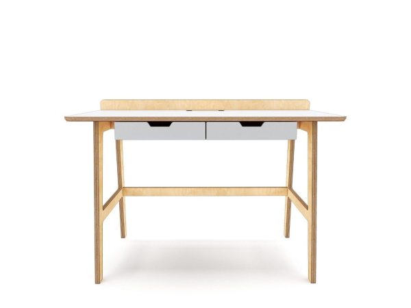 שולחן כתיבה לילדים דגם Junior Desk מעץ ליבנה עם משטח לבן, מדף אחורי ושתי מגירות - ראנקו