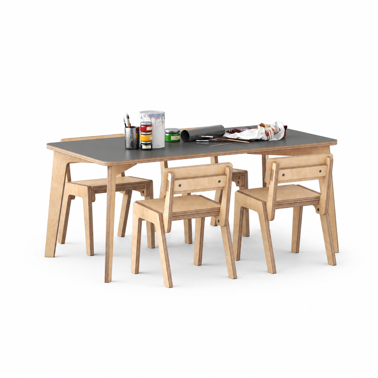 סט שולחן וכיסאות ילדים מעץ ליבנה 120 סמ דגם Twoseat עם משטח כתיבה אפור - ראנקו