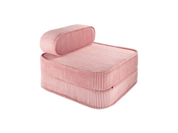 כורסא Flip Chair של RANCO בריפוד קורדרוי ורוד פסטל, נפתחת למזרן ילדים