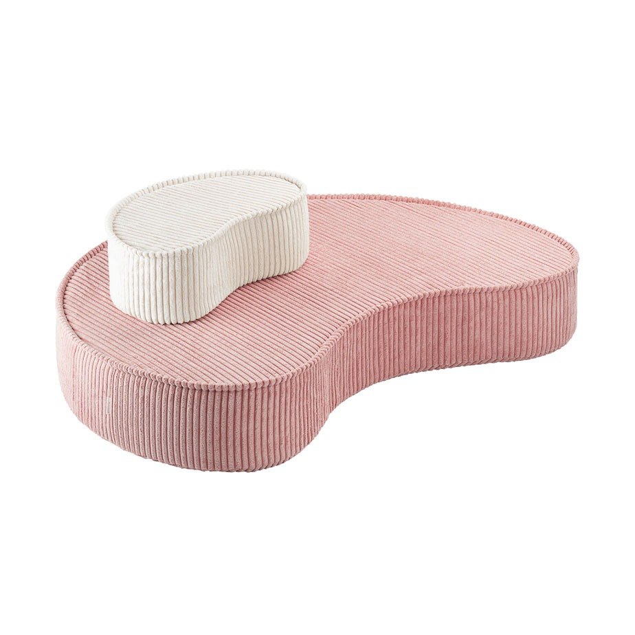 פינת ישיבה Bubblegum של RANCO בקורדרוי ורוד פסטל עם כרית לבנה מעוקלת